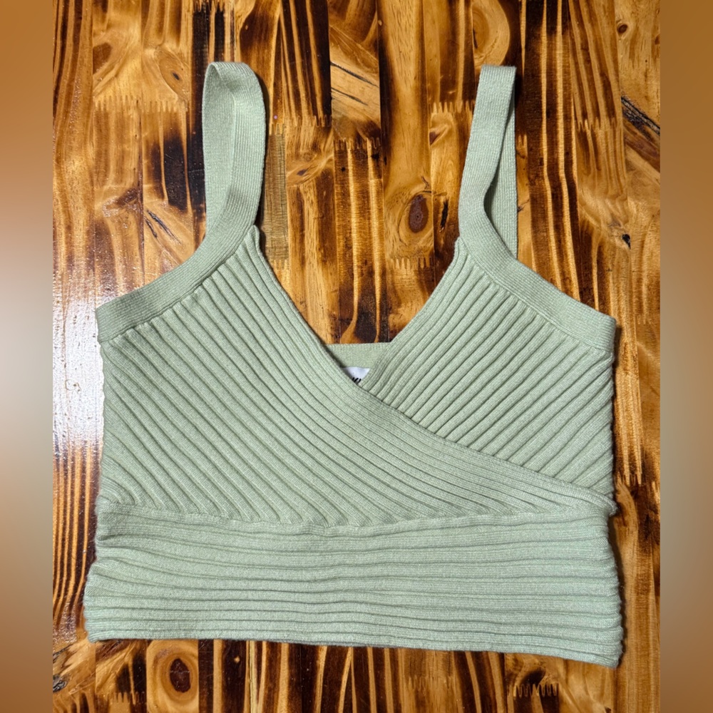 Princess Polly Sage Ribbed Crop Top